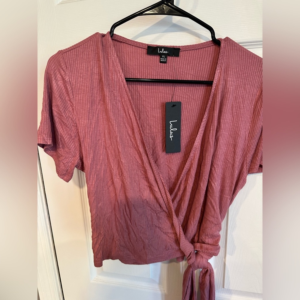 NWT Lulus Try Me Out Mauve Ribbed Short Sleeve Wrap Top